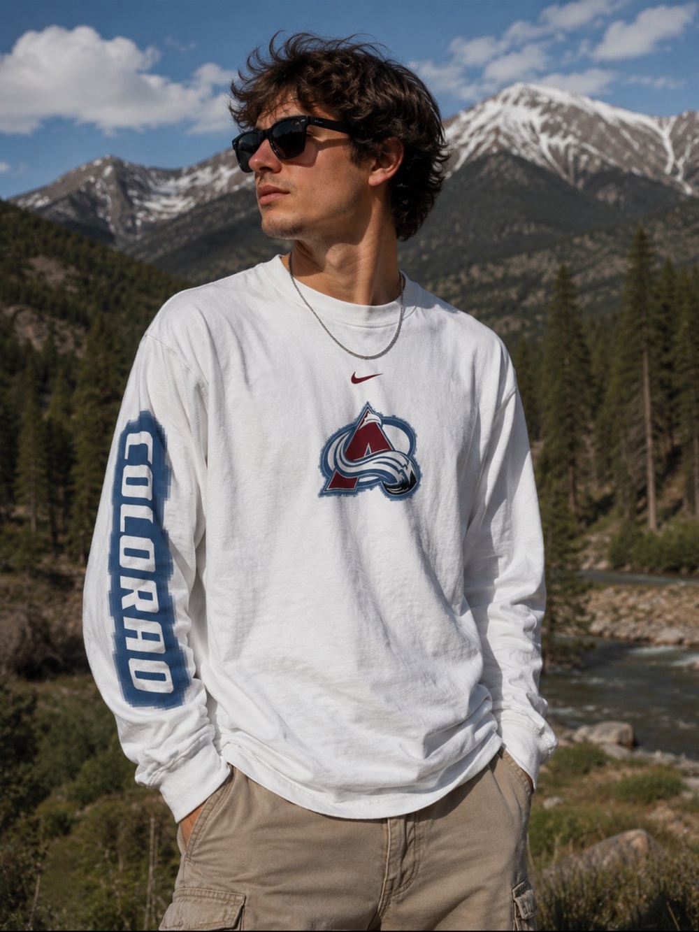 Nike White Colorado Avalanche Long Sleeve Tee with Sleeve Logo
